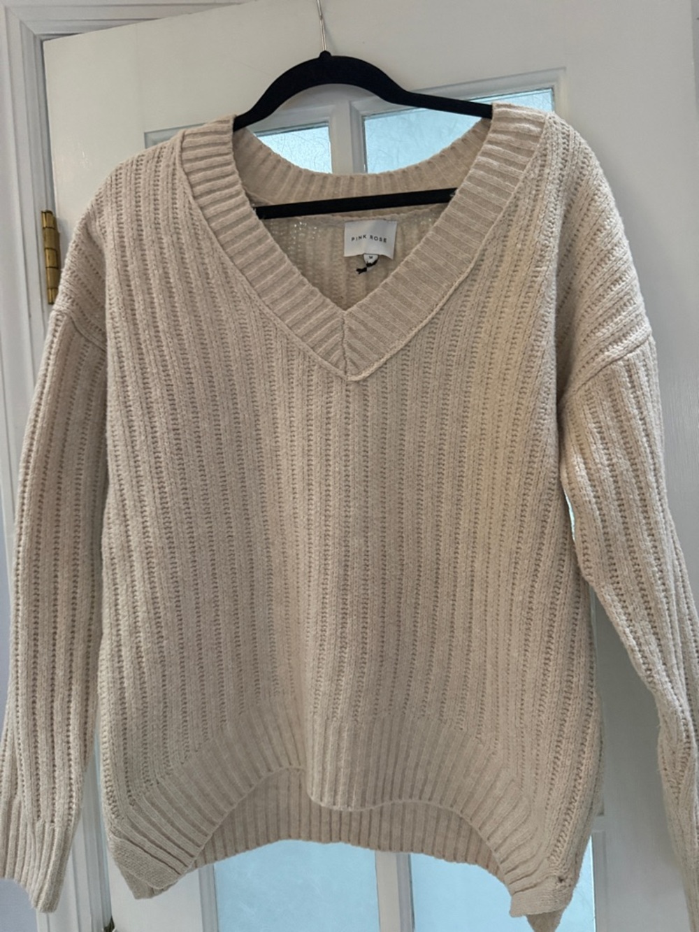 Pink Rose Ivory Ribbed V-Neck Sweater